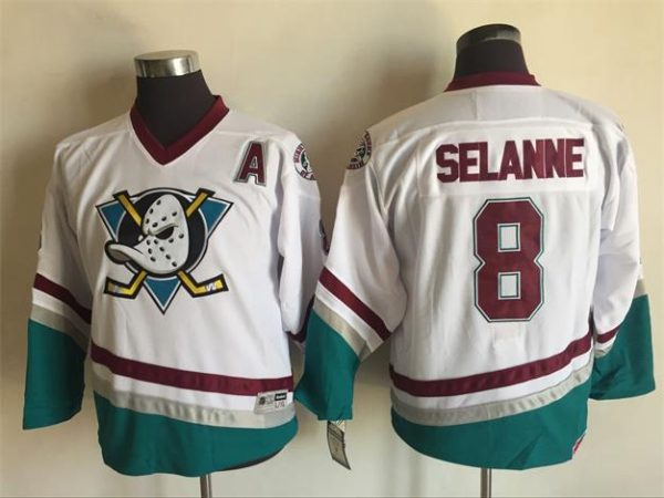 Kinder Anaheim Ducks Eishockey Trikot Retro Selanne #8 Weiß